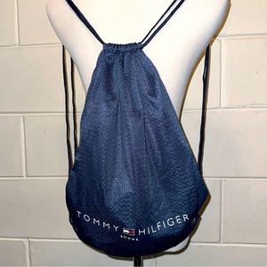 Tommy Hilfiger drawstring jersey material navy backpack cinch Gym bag Y2K style